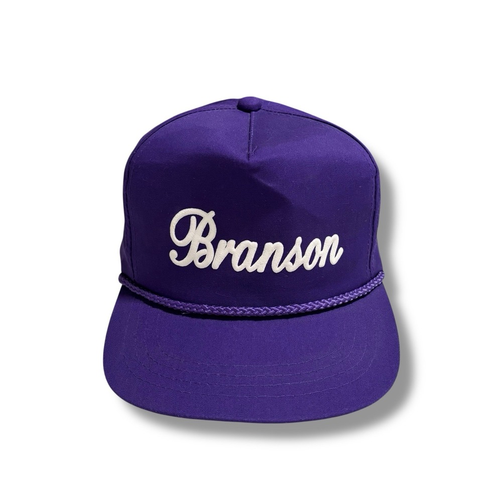 Vintage Branson Missouri Leather Strap Back Corded Hat Purple Size OSFM